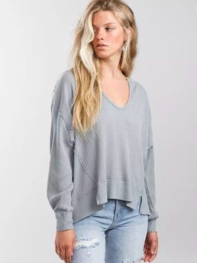 NEW Free People We The Free Buttercup Thermal Vnck Oversize Waffle Henley Mint S